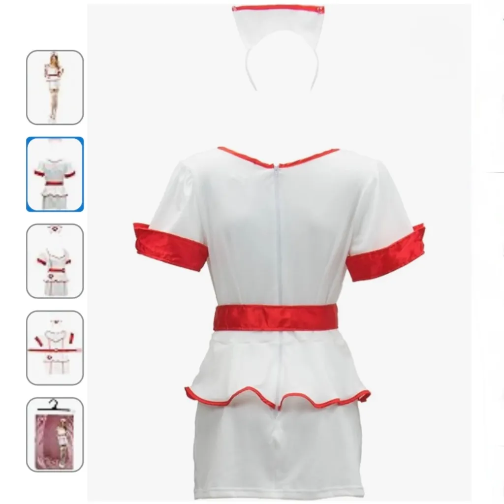Naughty Nurse Adult Sexy Scrubs Halloween Costume Mini Dress White Red M NWT Size M - Image 3
