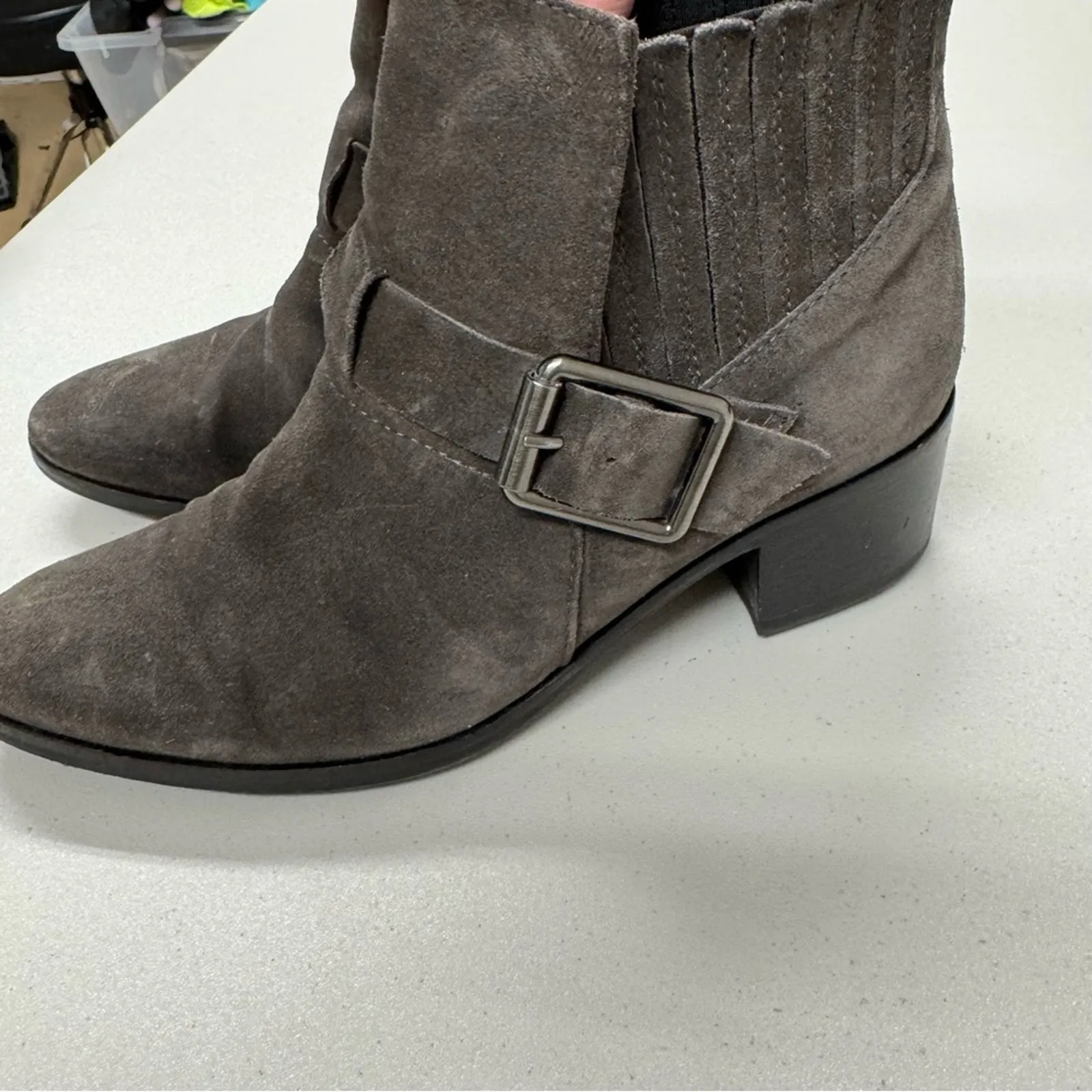 Aquatalia Grey Suede Leather Block Heel Ankle Boots Booties Womens 8 Fall Casual - Image 8