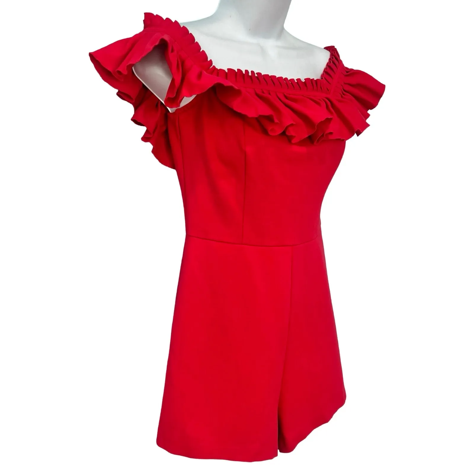 Urban Outfitters Cherry Red Rouge Off Shoulder Ruffle Heather Shorts Romper sz 2 - Image 13