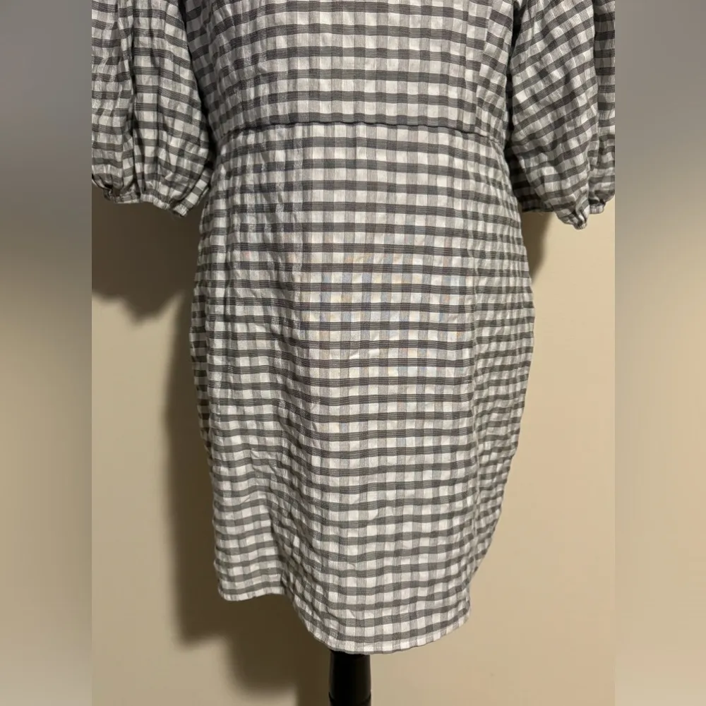 EUC Lulus Checks Appeal Black Gingham Seersucker Puff Sleeve Mini Dress size XL - Image 4