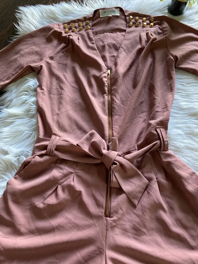 Marie Dusty Rose Studded Long Sleeve Romper Pink - Image 2