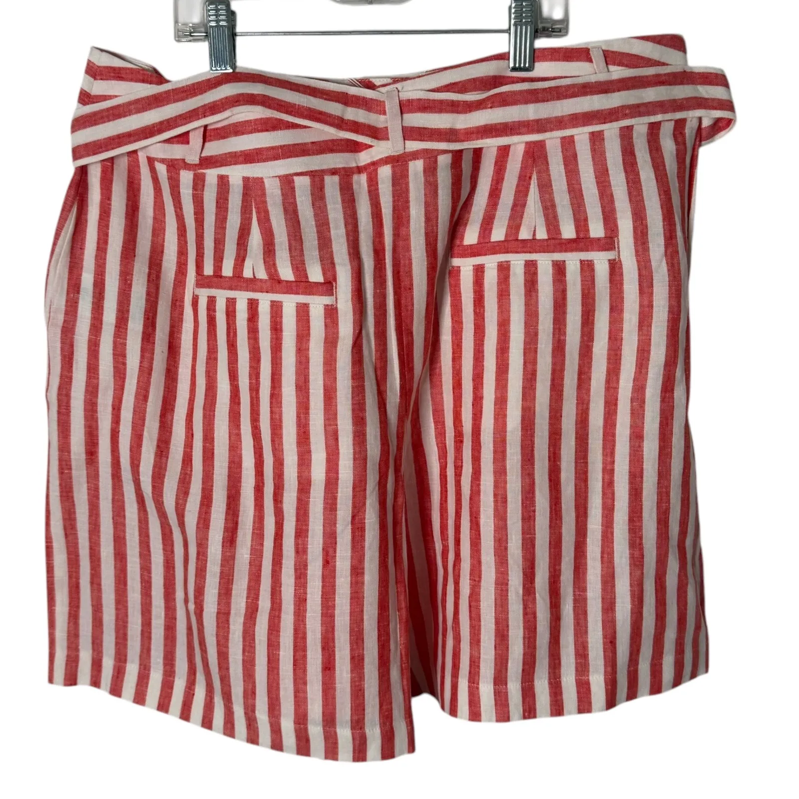 Boden High Waisted‎ Alma Belted Linen Paperbag Shorts Womens 12 Red Striped NEW - Image 3