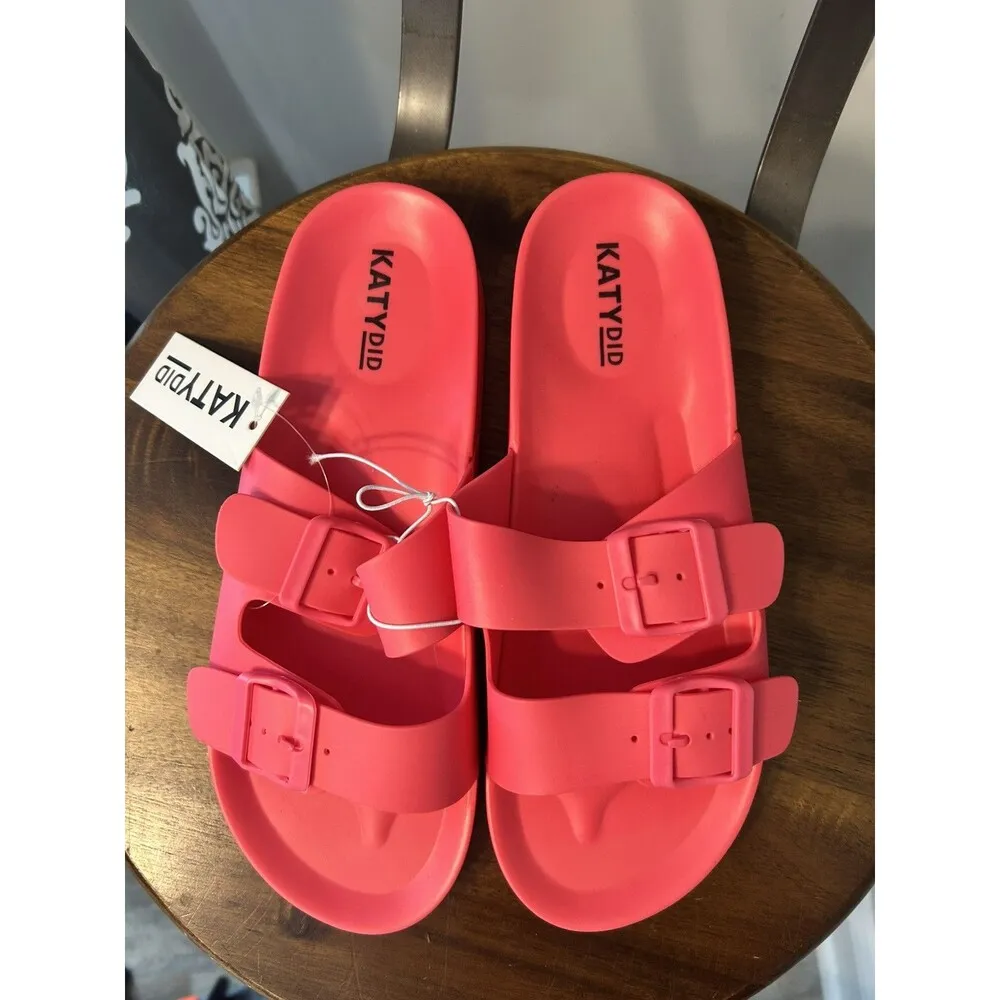 New Katydid Rubber Sandals Hit Pink Slides Adjustable Buckles Supportive SIZE 9 - Image 3