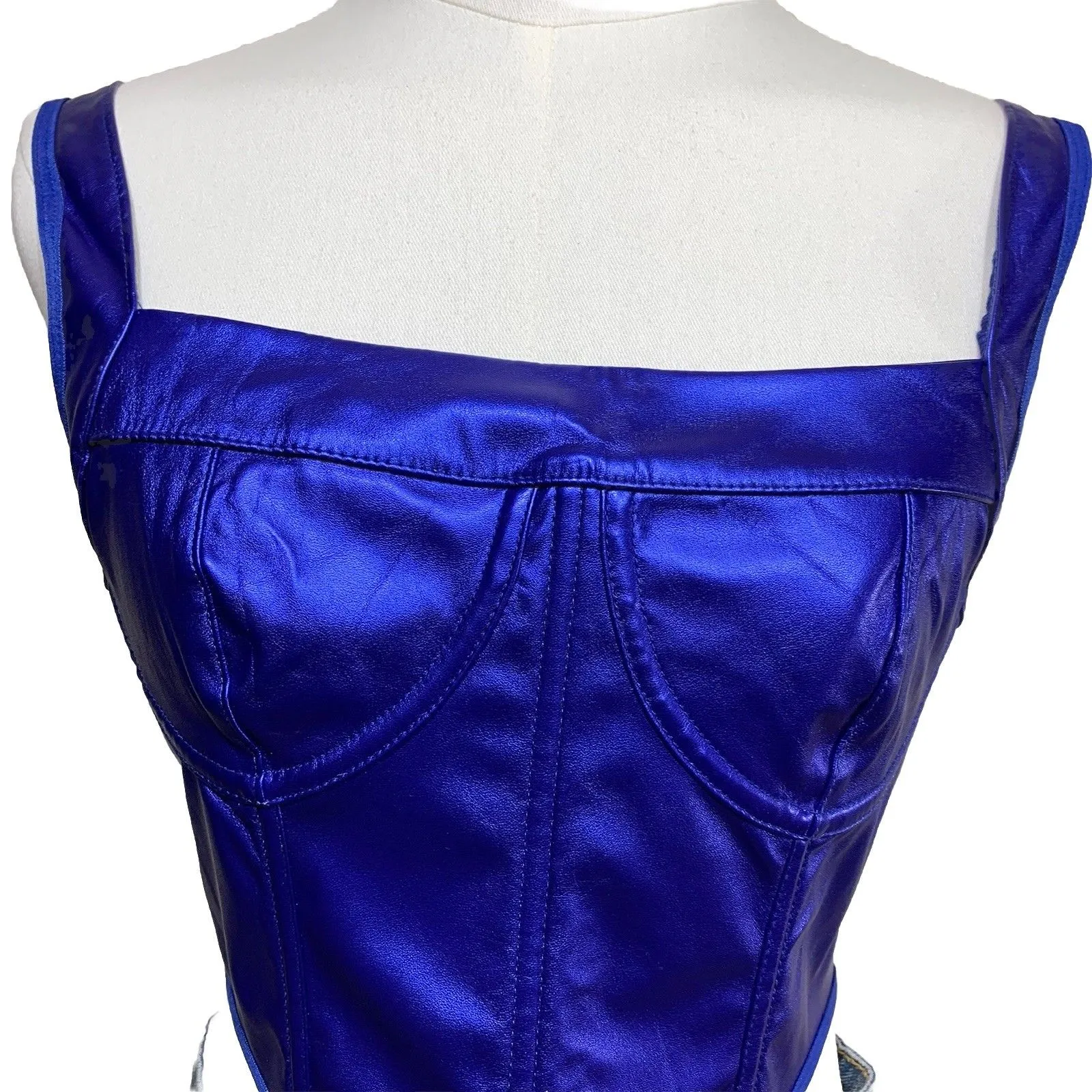 SHEINBAE Shiny Blue Satin Corset Top with Zip Back Size S NWT - Image 2