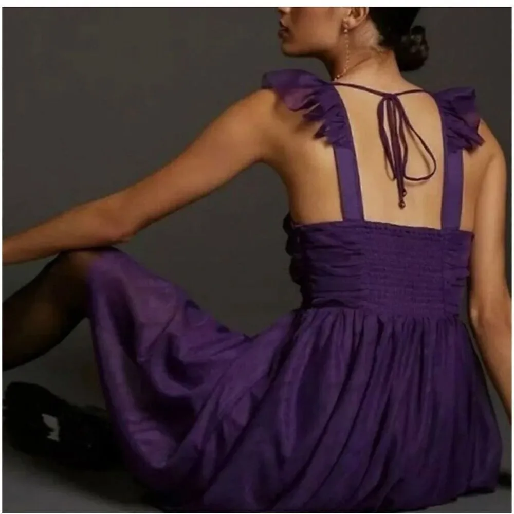 NWT Anthropologie Maeve Ruffled Tulle Mini Dress Purple Size L - Image 7