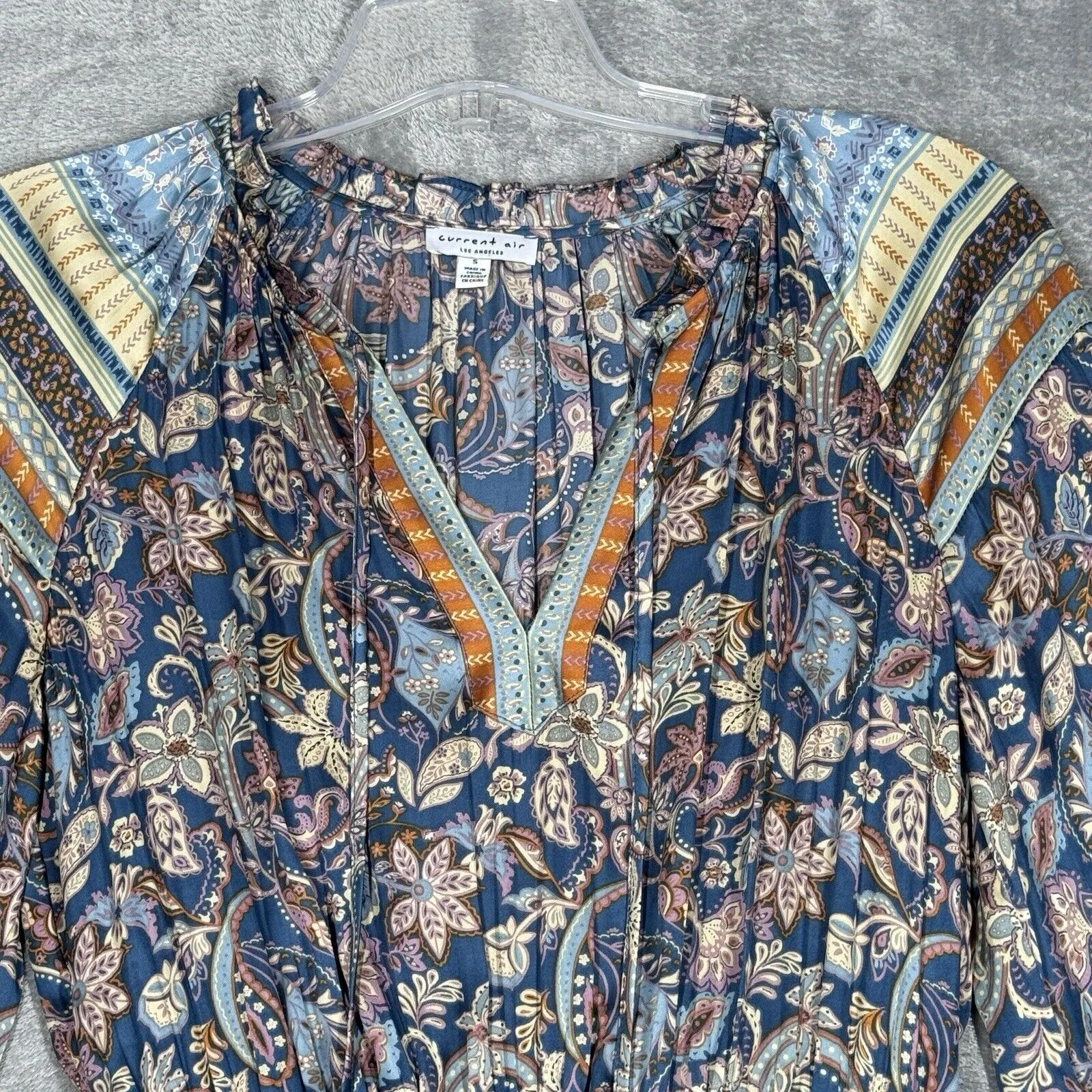 Current Air Dress Women Small Blue Purple Paisley Mikayla Satin Pleated Bohemian - Image 5