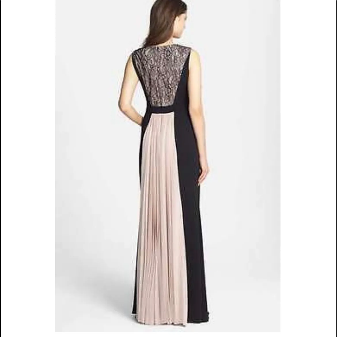 JS Collections Black Pink Lace Pleated Maxi Gown Formal Evening Dress - Image 4