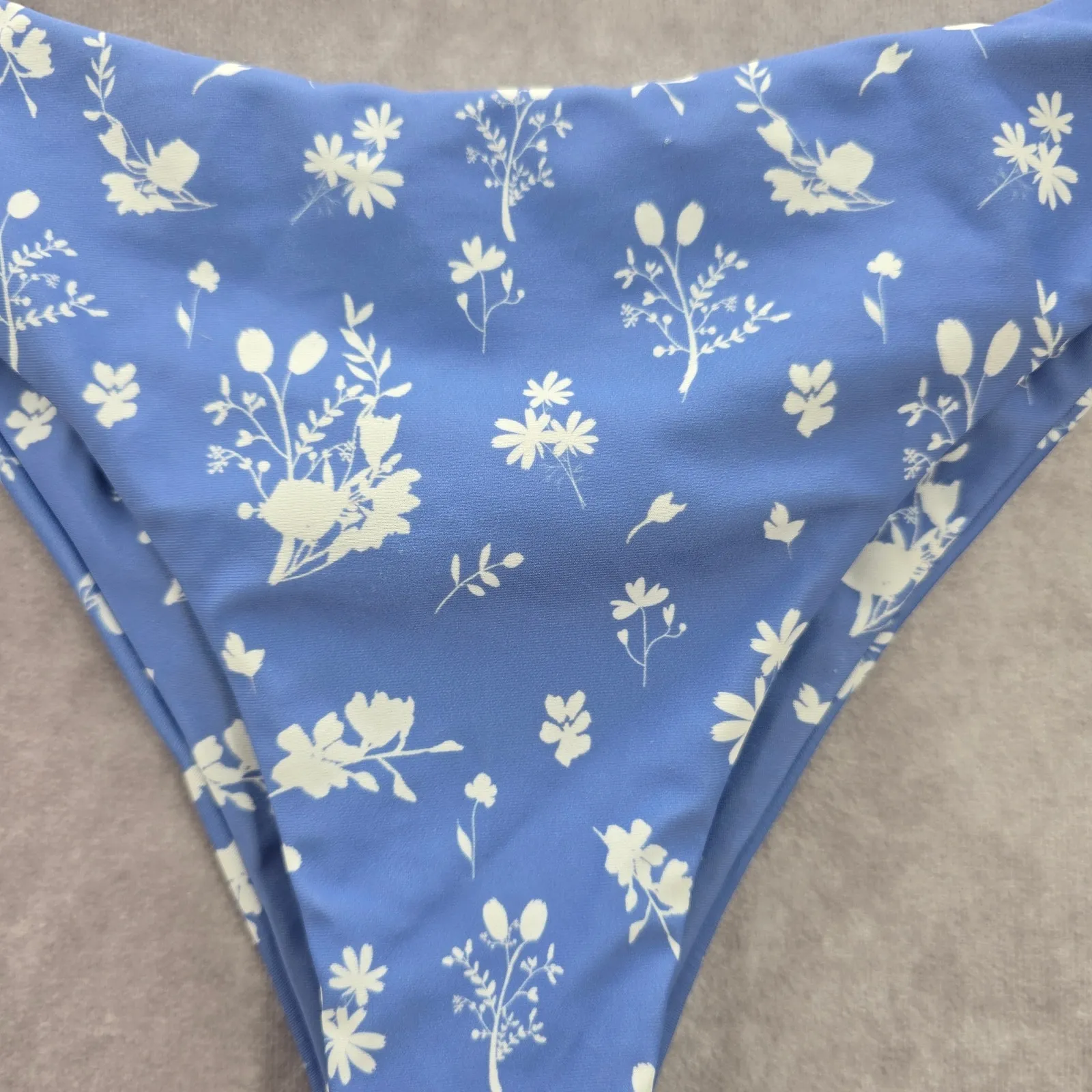 Zaful Purple Floral Print Bikini Cheeky Thong High Leg Bottom Swimwear Medium - Image 3