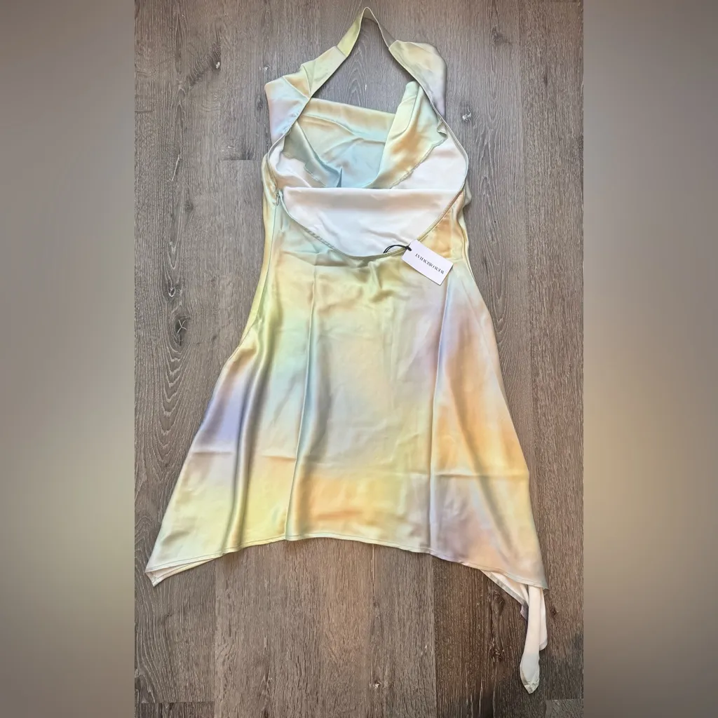 WeWoreWhat Cowl Neck Mini Dress Watercolor Silk Charmeuse Size 10 NWT - Image 2