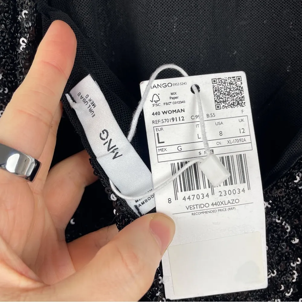 NWT Mango Mng Sequin High Neck Halter Tie Open Back Mini Dress Formal Black 8 - Image 10