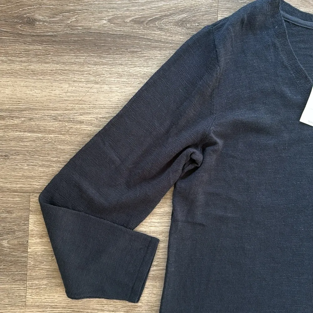 J. Jill Women’s Petite Linen Cotton Blend Long Sleeve Shirt Casual Navy Top L - Image 4