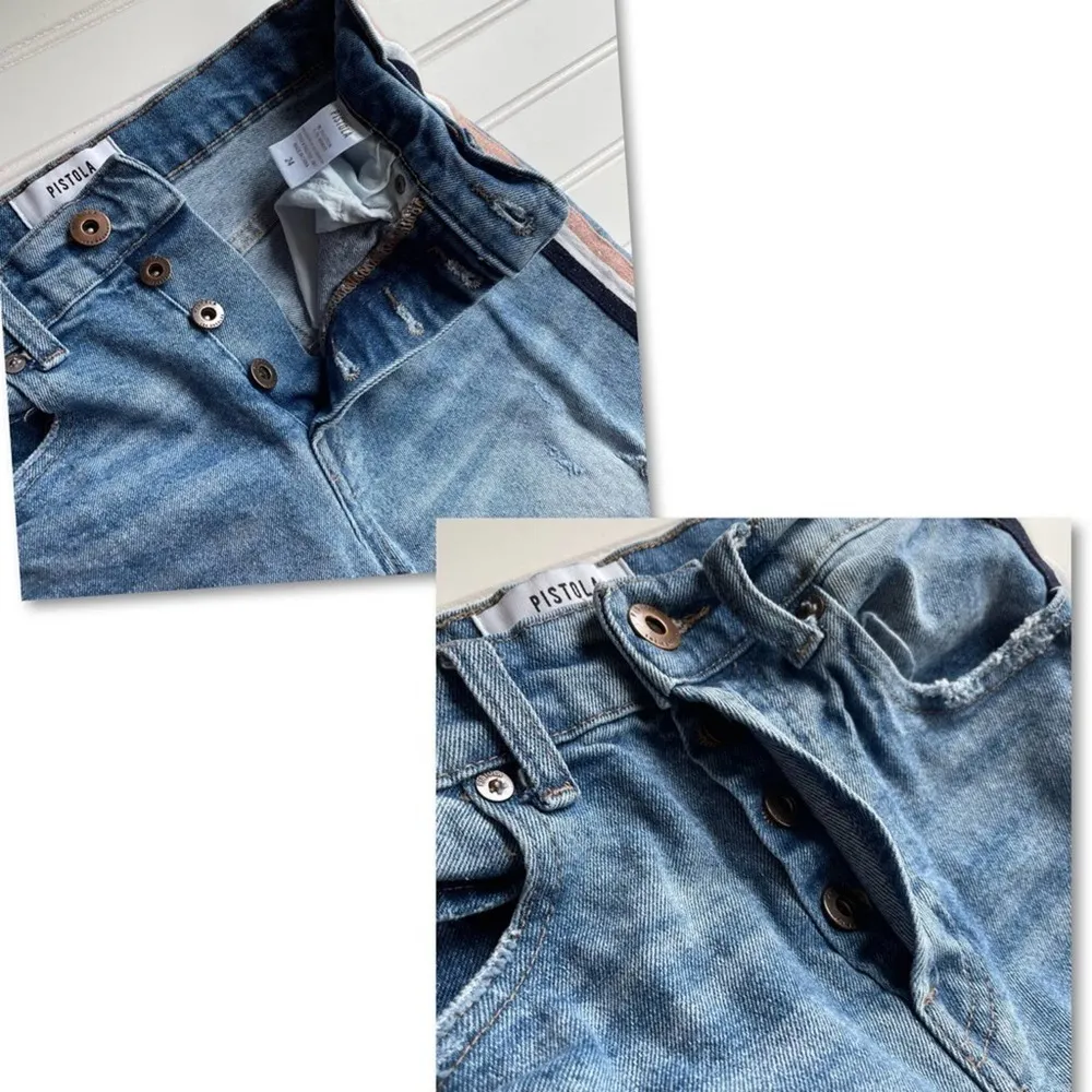 Pistola Revolve Anthro Distressed Skinny Jean Blue Pink White Size 24 stripe - Image 3