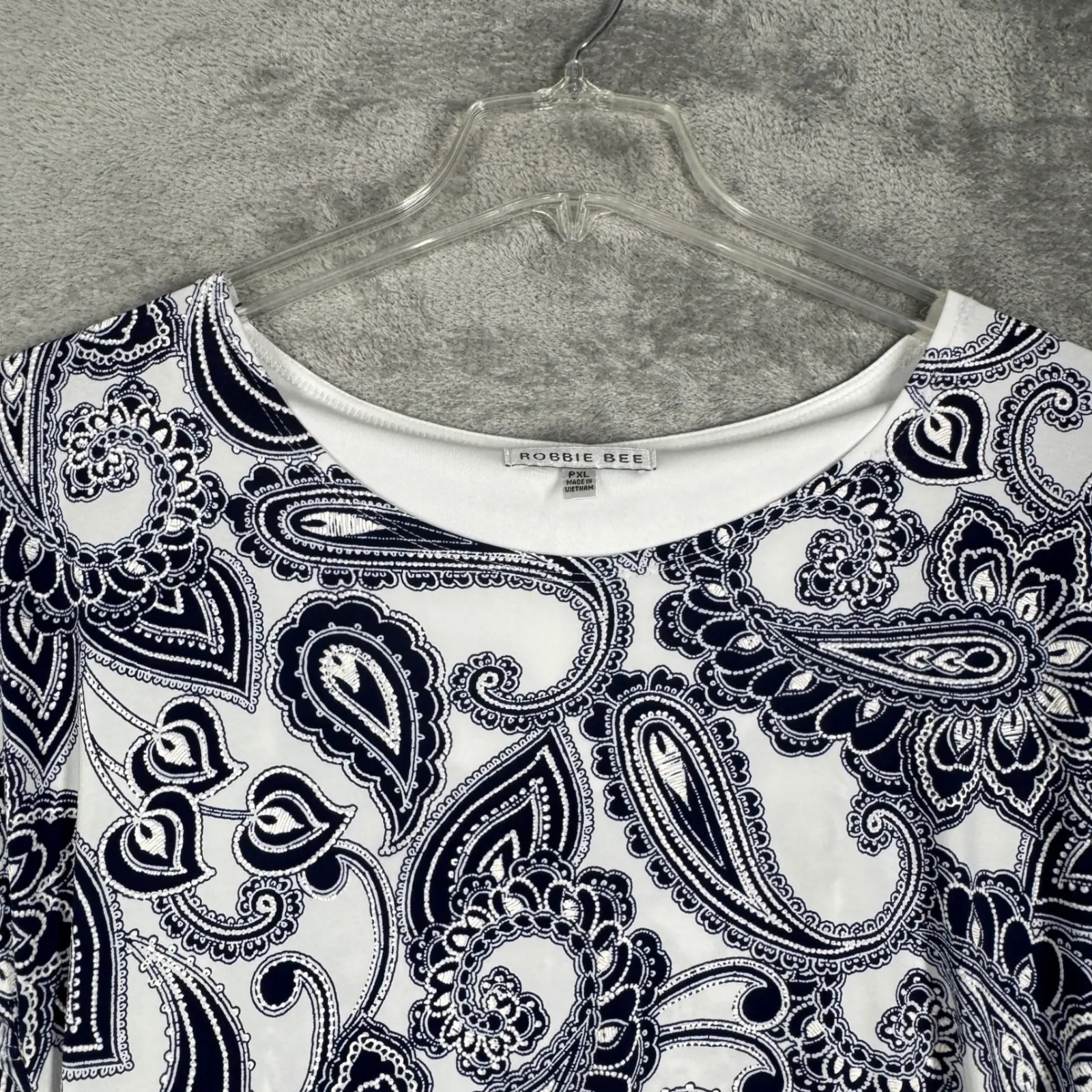 Robbie Bee Dress Paisley Print Side Tie Boho Casual Office White Blue XL Petite - Image 4