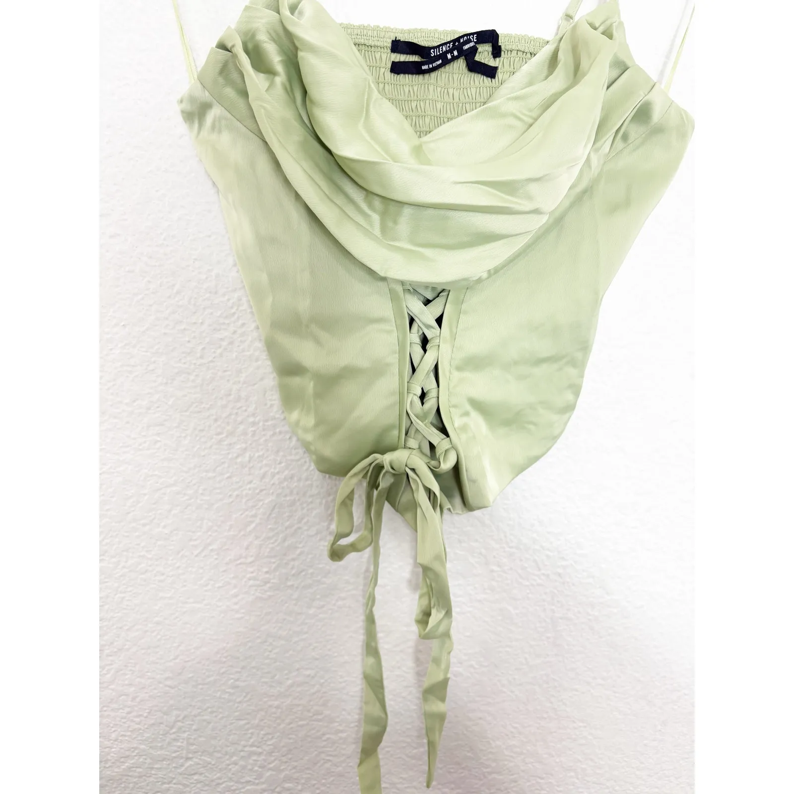 Urban Outfitters Silence + Noise Mimi Cowl Neck Satin Lace Up Corset Camisole - Image 10