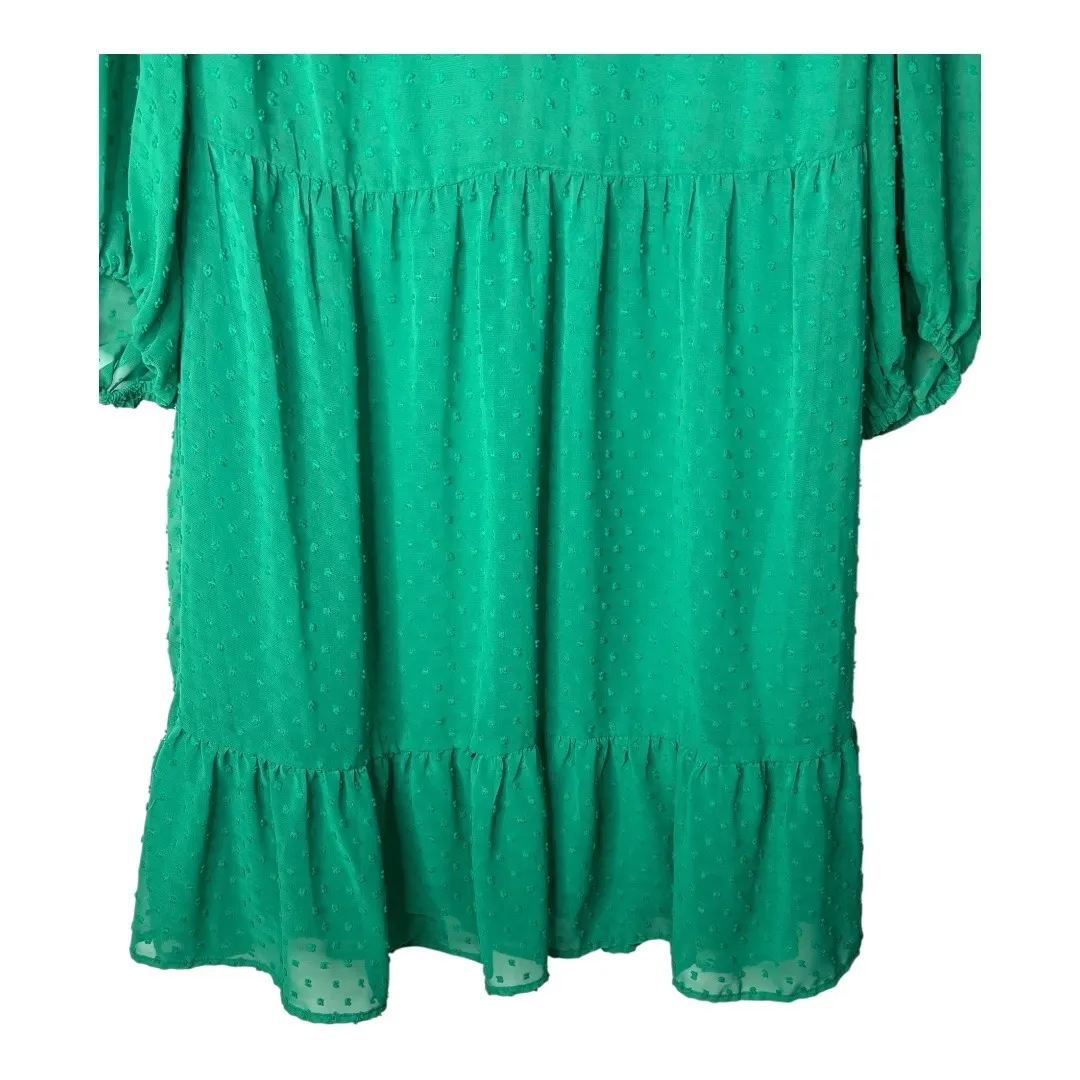 52seven Green Swiss Dot V Neck Tiered Ruffle Hem Babydoll Dress Plus Size 1X‎ - Image 7