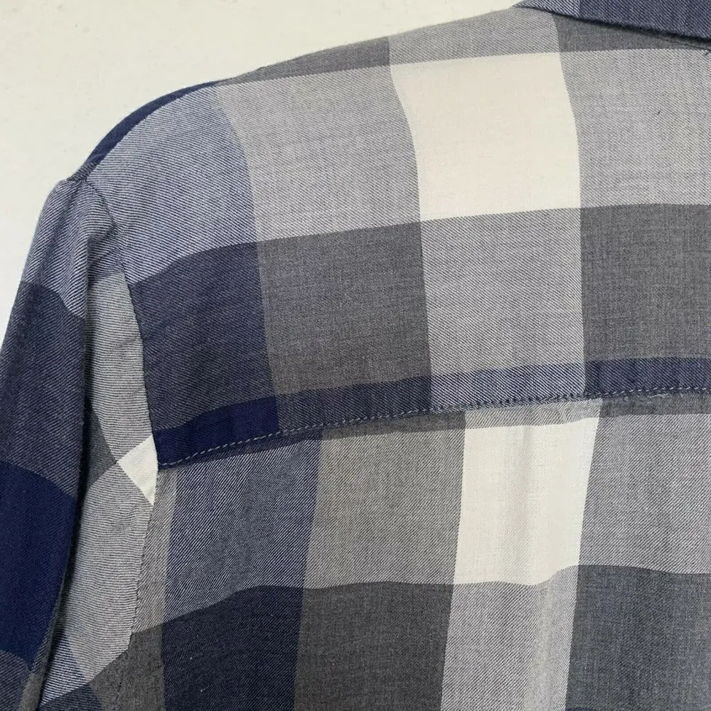 𝅺MADEWELL plaid flannel EX boyfriend shirt top purple long sleeve hi low - Image 6