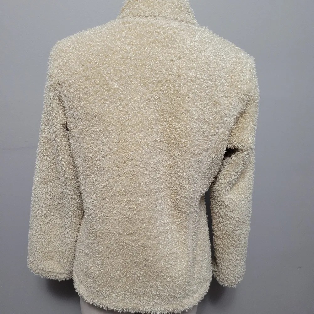 J. Jill sherpa neutral cream full zip jacket size medium - Image 5
