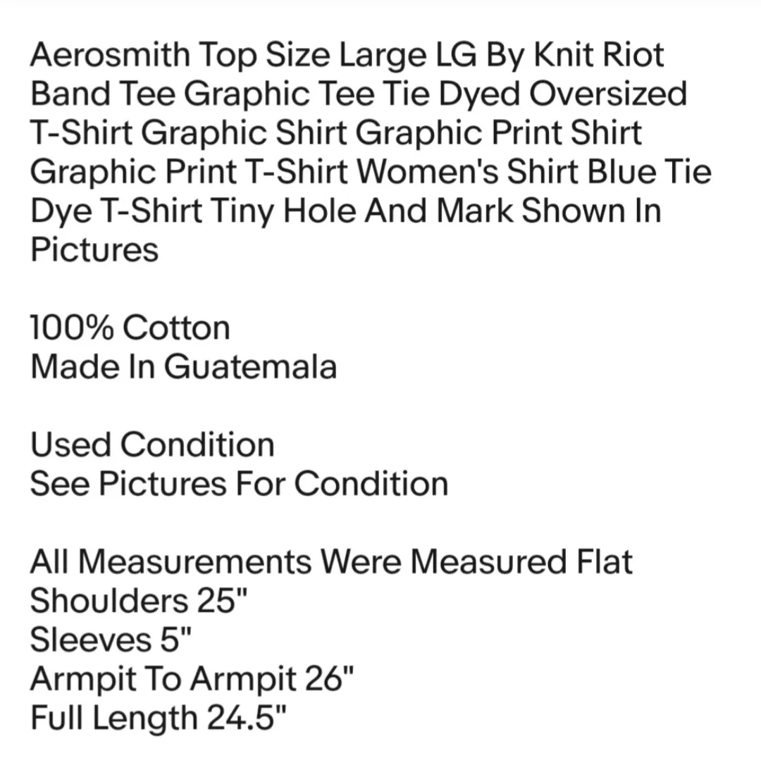 Aerosmith Top Size Large LG By  Band Tee Graphic Tee Tie Dyed Oversized T-Shirt - Image 2