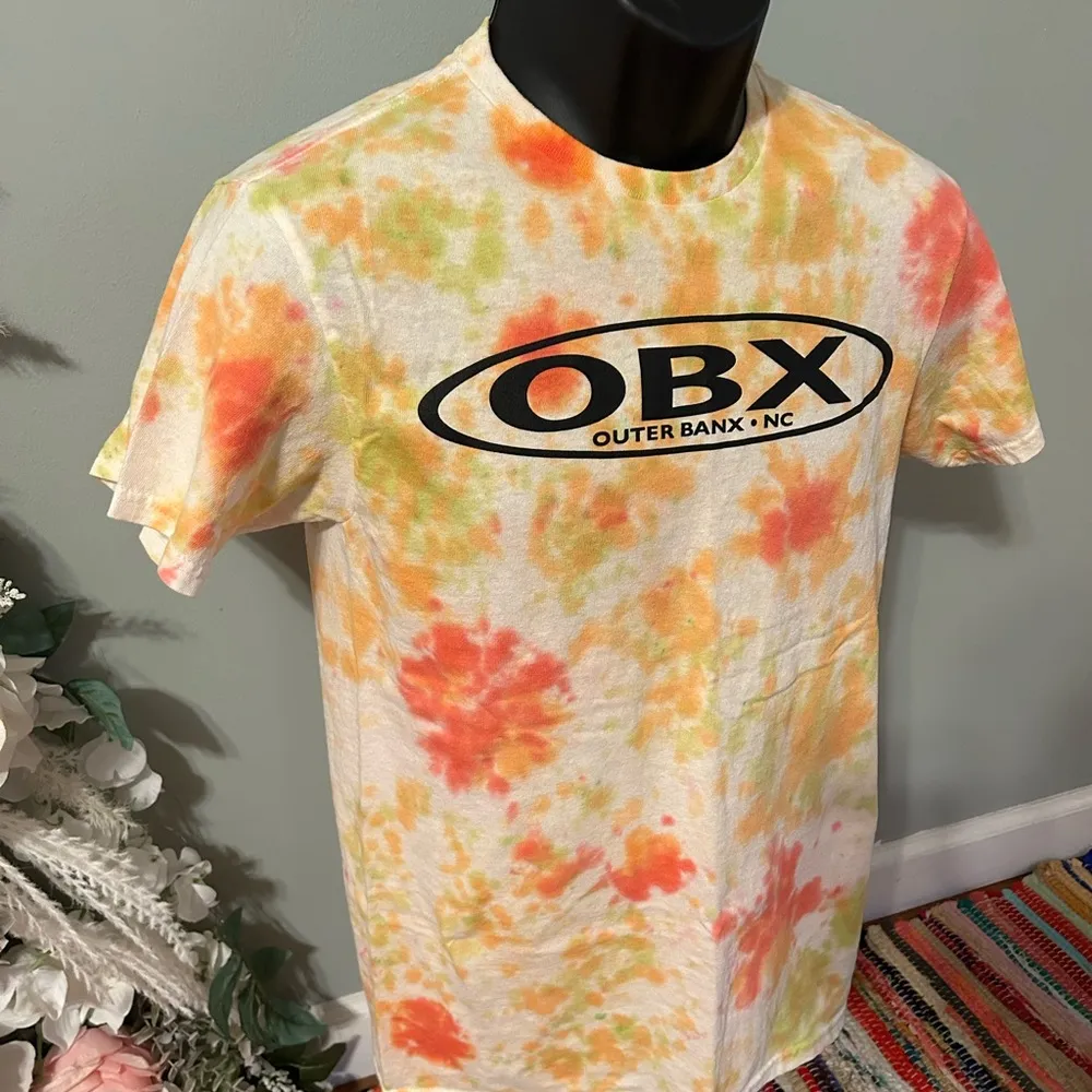 NEW OBX Outer Banx Tie Dye Tee Shirt Small North Carolina NC Orange - Image 3