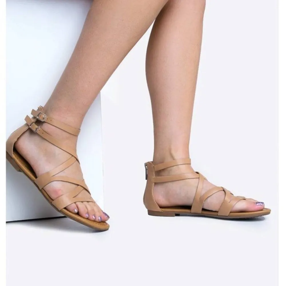 Breckelle's Sandals Shine Gladiator Cream Brown Criss-Cross Shoe Size 9 - Image 2