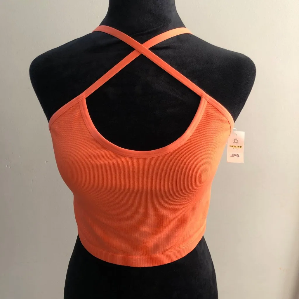 Offline By Aerie Recharge Cross Back Ribbed Tank Top‎ Large Orange NWT - Image 2