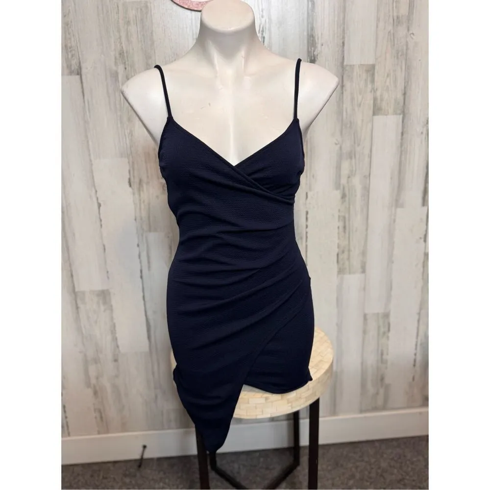 Love J Navy Blue Asymmetrical Bodycon Mini Dress | Size Small - Image 2
