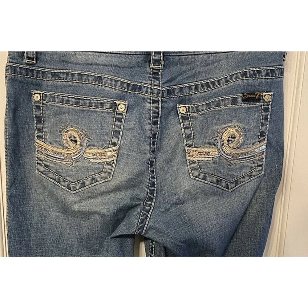 Seven 7 Bootcut Jeans Womens Size 10 Light Blue Denim Sequin Pockets Low Rise - Image 3