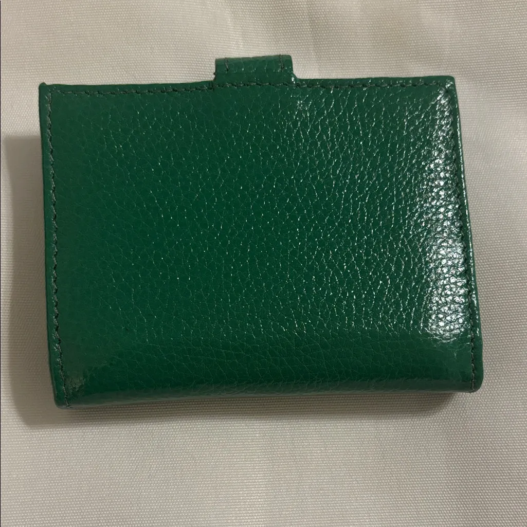 Prune Forest Green Leather Card Holder Wallet EUC - Image 3