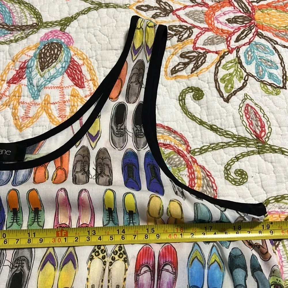 Karen Kane size medium handkerchief hem tank top shoe theme design black trim - Image 8