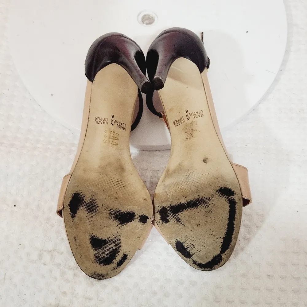 Cathy Jean Beige and Black Brazilian Leather Ankle Strap Heels Size 6 - Image 11