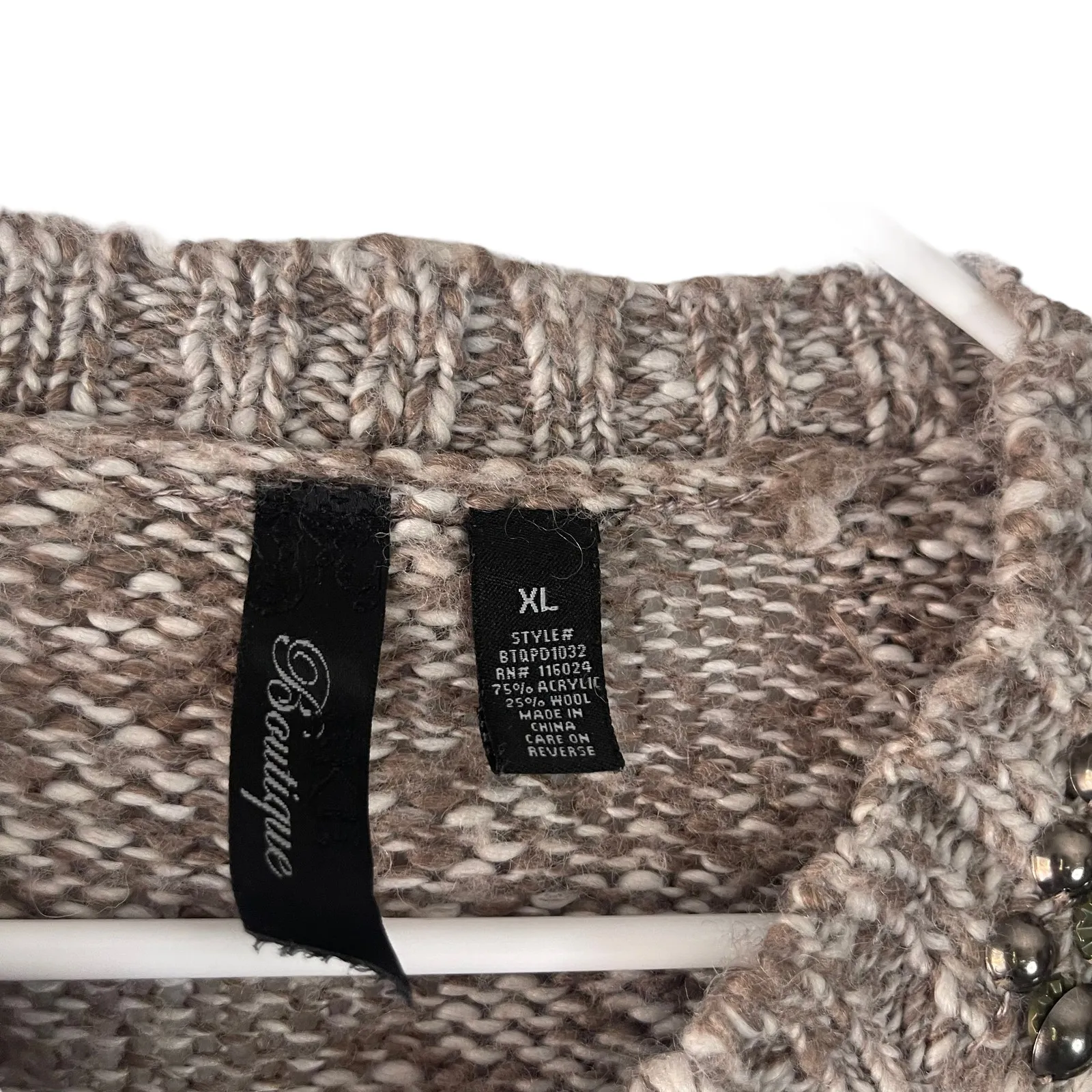 BKE Boutique Women's Size XL Brown Knit Lace Cottage‎ Western Wool Blend Sweater - Image 7