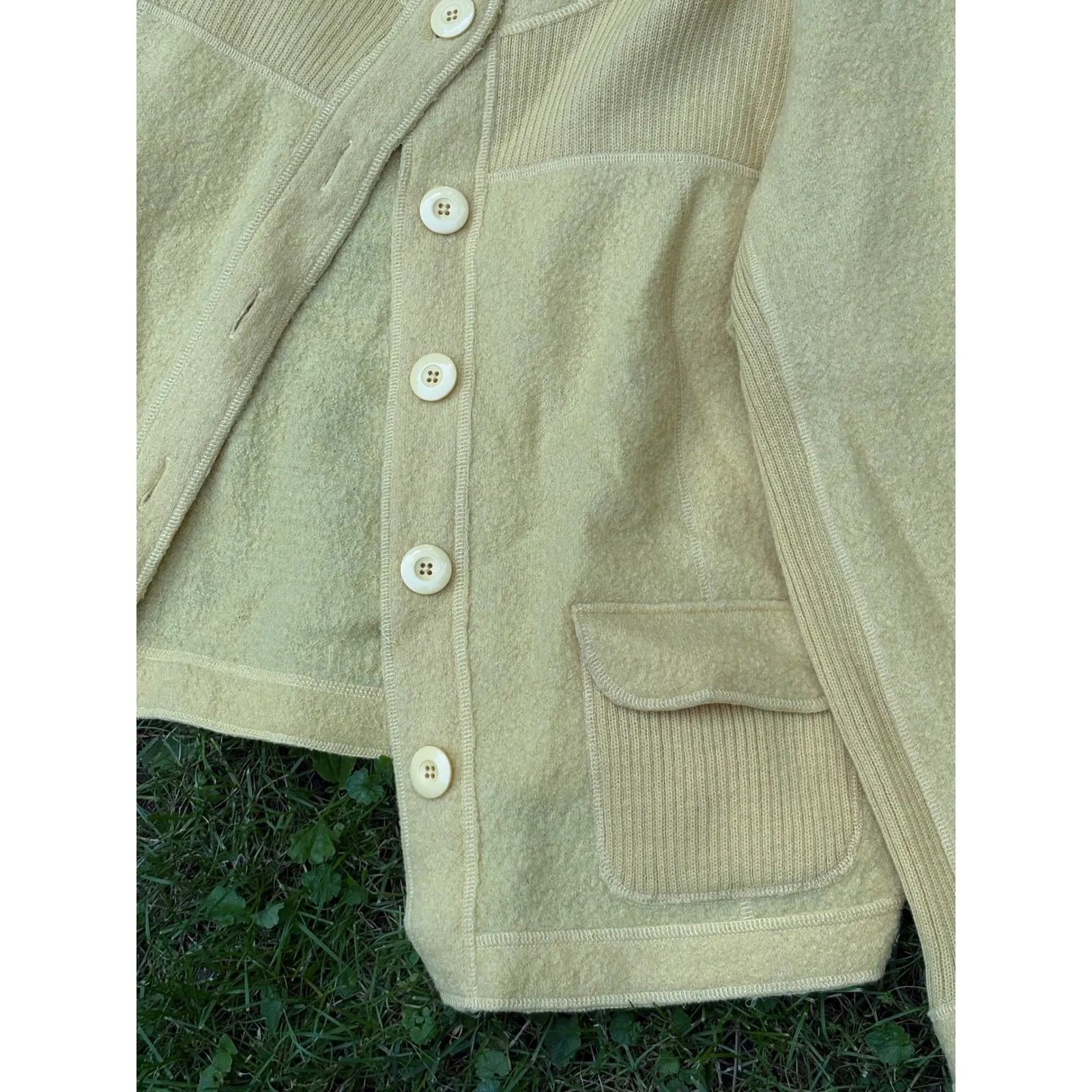 Vintage Wool Blend Butter Yellow Cardigan Jacket w Pockets Knit‎ Coat - Image 3