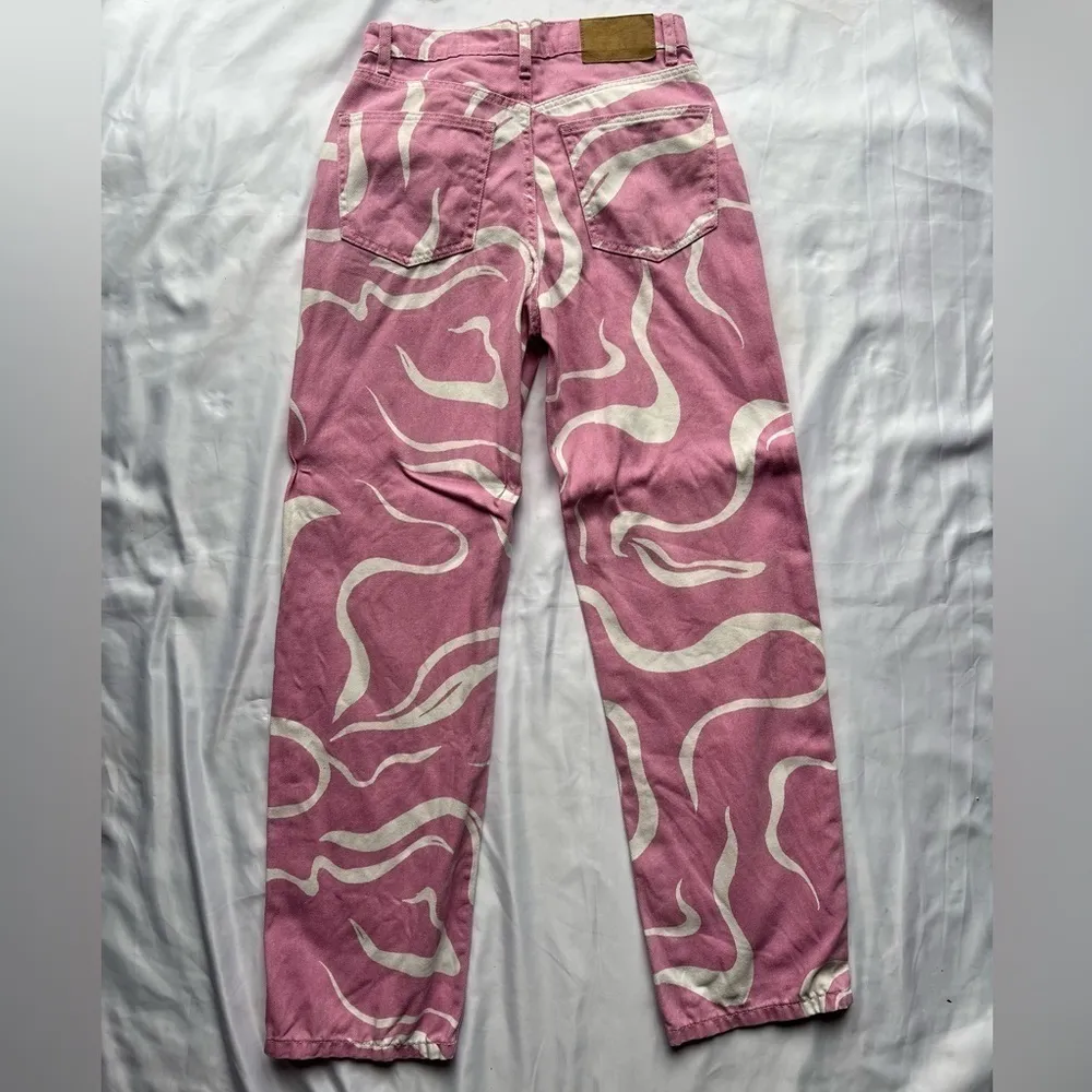 Cotton On Pink and White Swirly Loose Straight Jeans 4 - Image 6