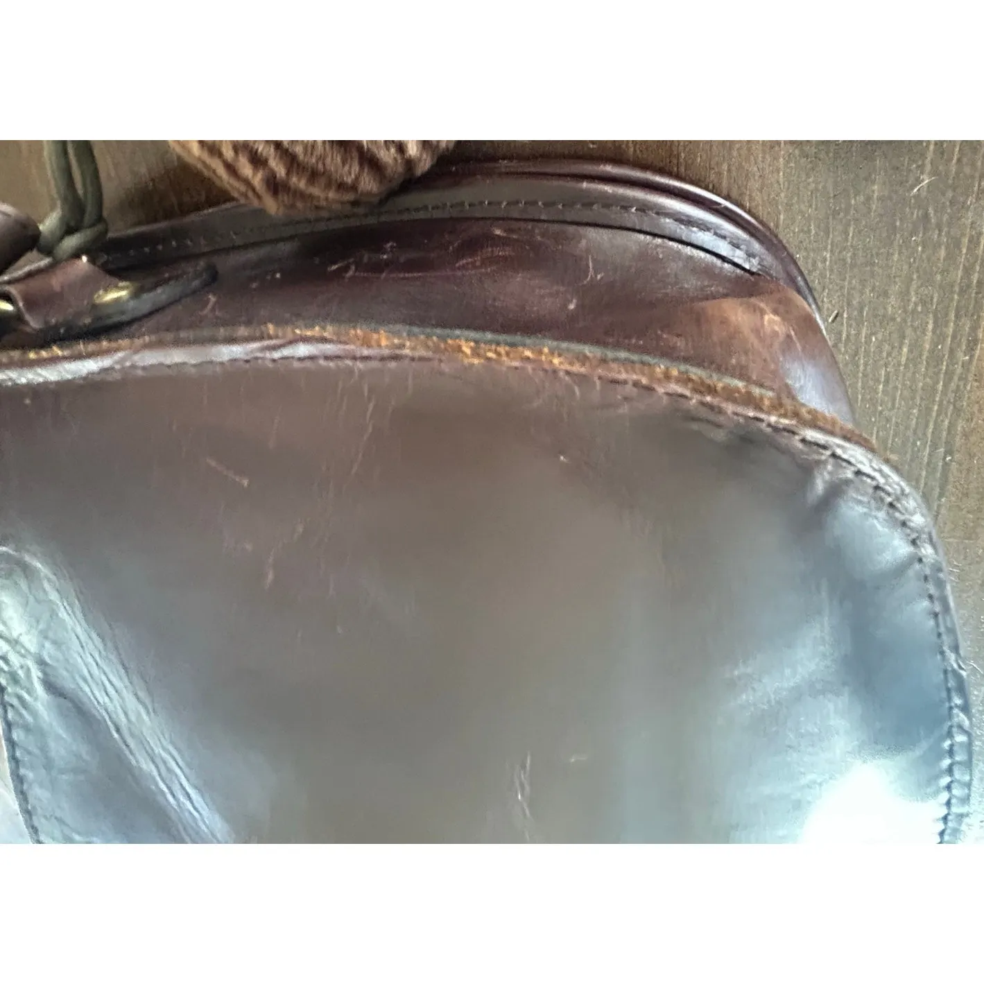 Patricia Nash Leather Sherpa Brown Shoulder Bag Crossbody Pom Pom Accents Cute - Image 10