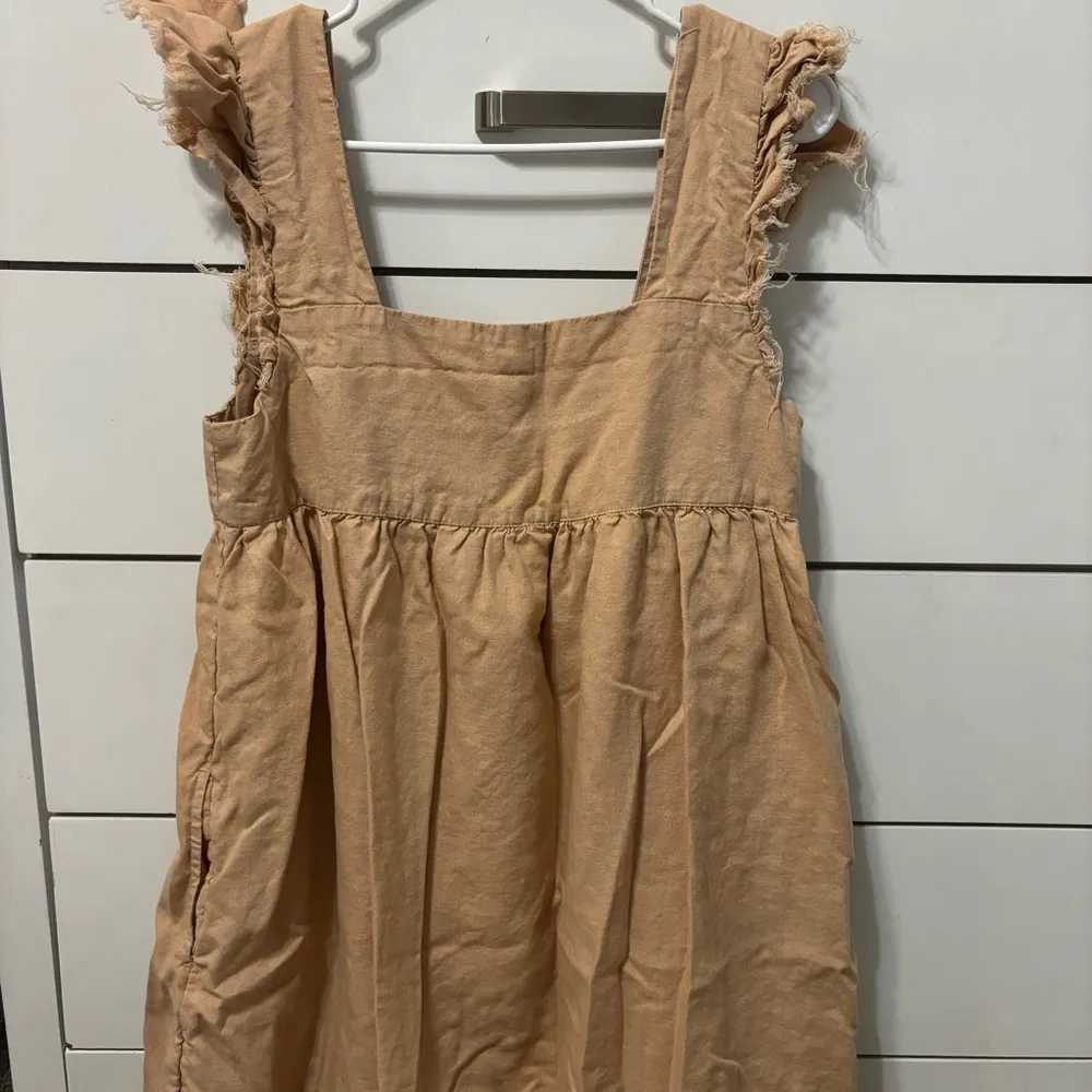 Aerie Flutter Sleeve Square Neck Babydoll Tunic Linen Blend Mini Dress - Image 3