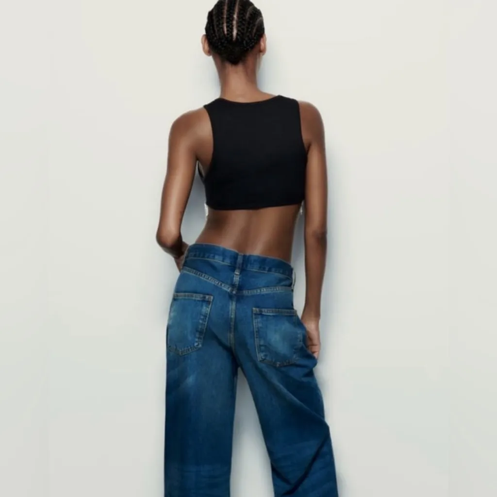 ZARA Seamless Rhinestone Fringe‎ High Neck Sleeveless Crop Top Black Size XS/S - Image 8