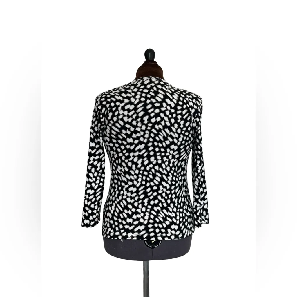 Rafaella 3/4 Sleeve Cotton Comfort Gold Zip Black White abstract pattern Blouse Top Sz L - Image 3