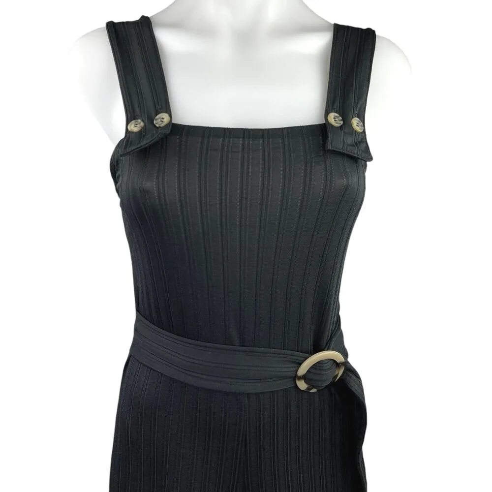 Topshop Anita Black Ribbed Belted Wide Leg Square Neck Sleeveless Jumpsuit Sz 4 - Image 6