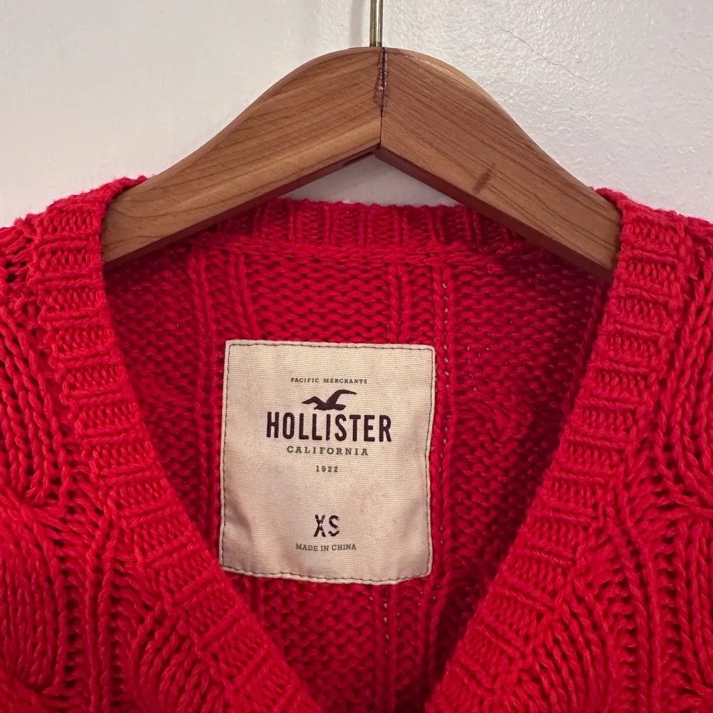 Hollister Chunky Cable Knit Y2K Red Sweater Women’s Size X-Small Red Classic - Image 4
