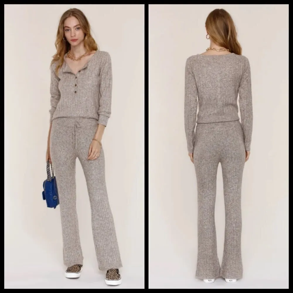 đź’•HEARTLOOMđź’• Lilah Henley Sweater + Nikita Wide Leg Pant Taupe Ribbed L NWT - Image 6