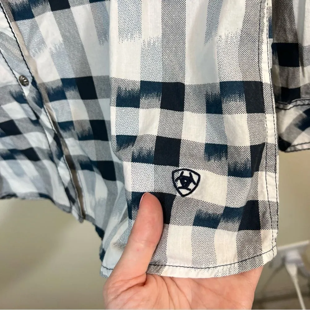 ✨ Ariat Women’s White Blue Plaid Snap Long Sleeve Shirt Medium - Image 7