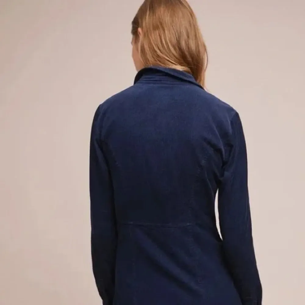 Maeve Navy Blue Corduroy Winchester Waist Tie Shirt Dress 0 - Image 4