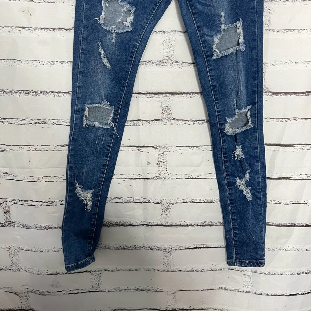 Bamboo High Rise Distressed Skinny Jeans Women’s 0 Medium Wash Stretch Denim - Image 4