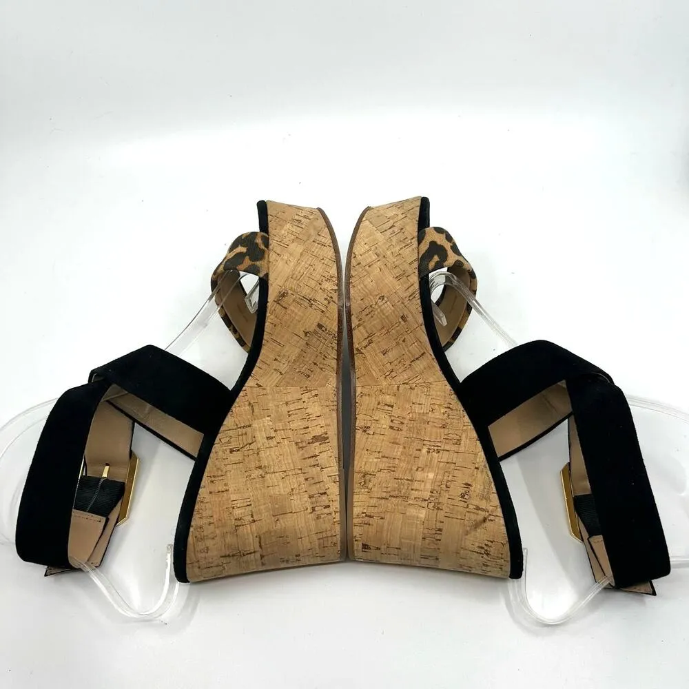 Veronica Beard Hurley Leopard Ankle Strap Wedge Sandals Women's 6 US - Image 7