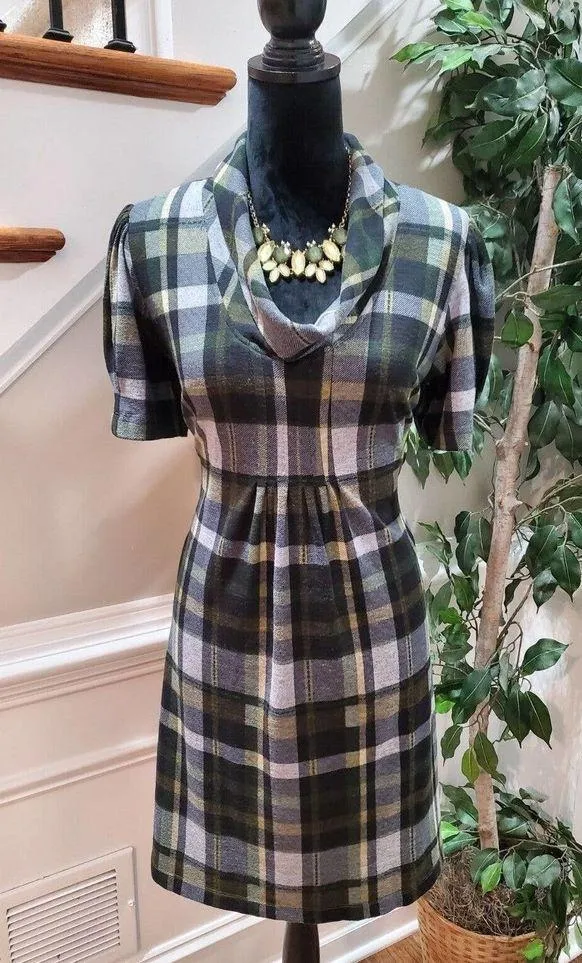 J. Howard Women Multicolor Polyester Cowl Neck Short Sleeve Knee Length Dress L - Image 11