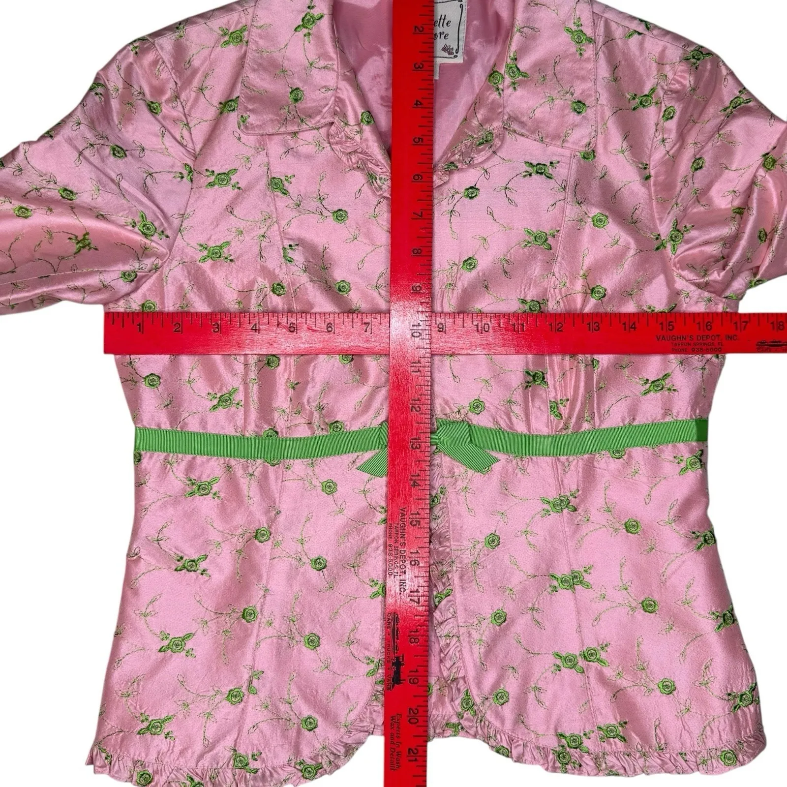 Vintage Nanette Lepore Blazer Jacket Size 4‎ Pink Green Silk Embroidered Cropped - Image 12