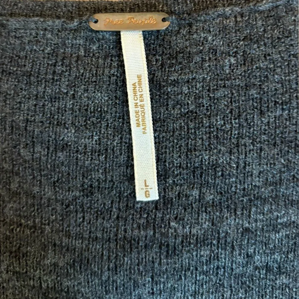 Free People Wool Mini Dress Ruffle Cuffs and Hem Scoop Neck Womens Large Gray - Image 5