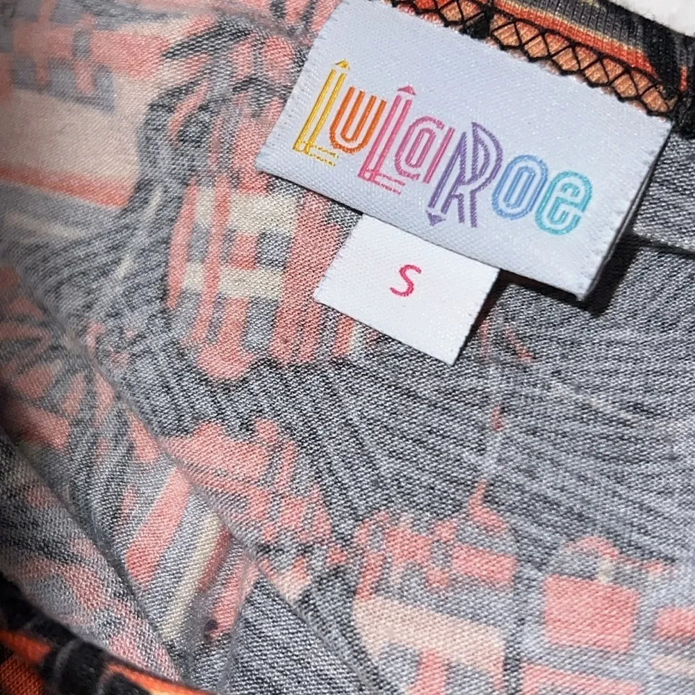 LuLaRoe Carly swing dress size small (6-8) black orange geometric pattern floral - Image 3