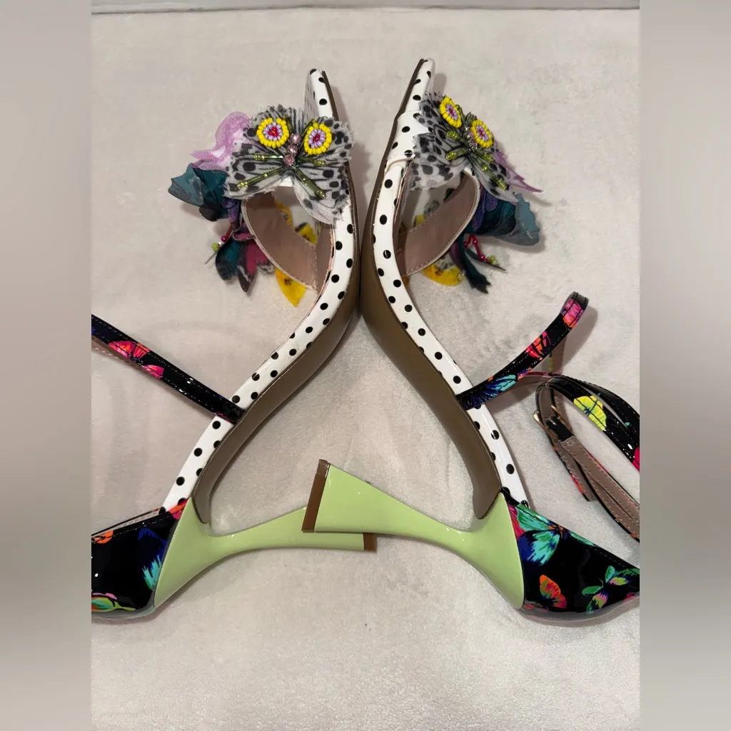 New Betsey Johnson Leiland Multicolor Heeled Sandal Butterfly Embellishment Sz 8 - Image 12