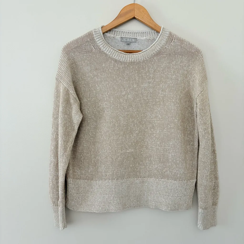 J Crew Relaxed cotton-linen blend beach sweater Knit Pullover Crewneck Size XS - Image 13